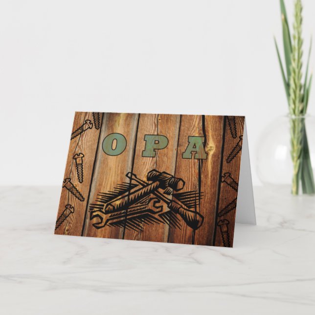 Tarjeta Cumpleaños de la Opa, las Herramientas y la Madera (Anverso)