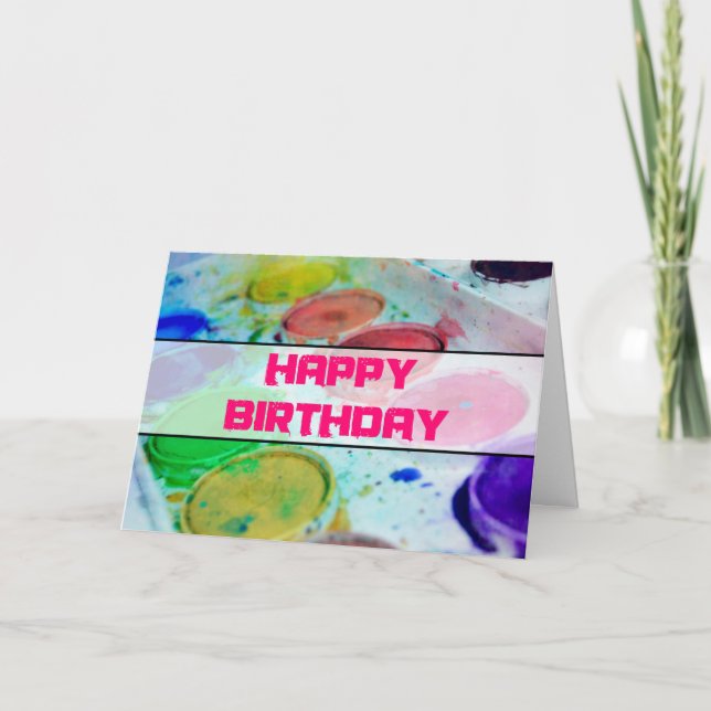 Tarjeta Cumpleaños de la paleta de la pintura de la (Anverso)