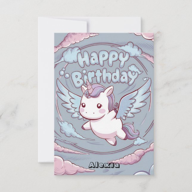 Tarjeta Cumpleaños de la Pequeña Unicornio de bonito (Anverso)
