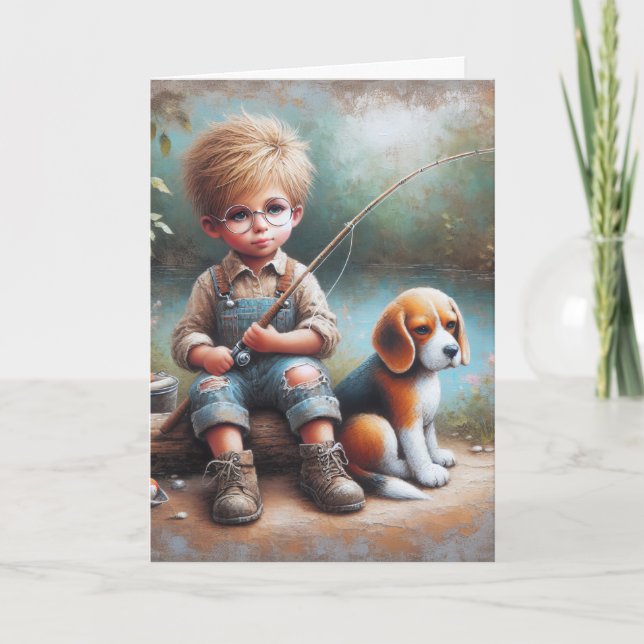 Tarjeta Cumpleaños de la Pesca de Niño Pequeño (Anverso)