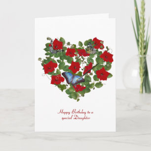 Tarjeta Cumpleaños de la petunia roja y la mariposa