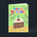 Tarjeta Cumpleaños de la pieza de pastelería Hubby Husband<br><div class="desc">Feliz cumpleaños,  hubby Husband papel tarjeta de saludo con un colorido ilustracion de un trozo de pastel de chocolate en capas. Diseño luminoso con letrero de cumpleaños feliz,  confetti,  gafas y fuegos artificiales. La tarta divertida suena dentro. Arte,  imagen y verso copyright © Shoaff Ballanger Studios,  2022.</div>