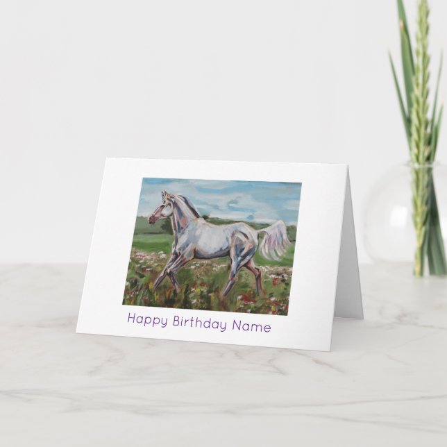 Tarjeta Cumpleaños de la pintura de aceite de caballo blan (Anverso)