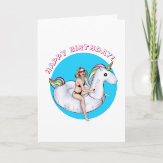 Tarjeta Cumpleaños de la piscina de unicornio de verano