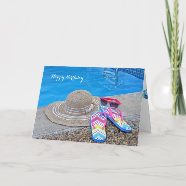 Tarjeta Cumpleaños de la Piscina de Verano (Anverso)