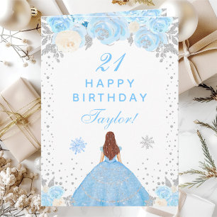Tarjeta Cumpleaños de la Princesa de Cabello Castaño Invie