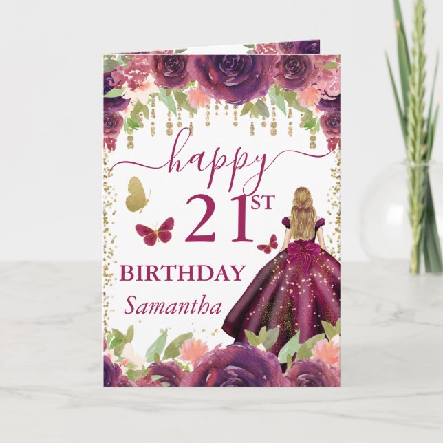 Tarjeta Cumpleaños de la Princesa de Cabello Rubio con Ves (Anverso)