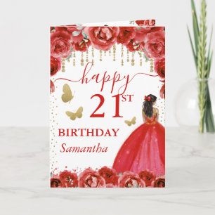 Tarjeta Cumpleaños de la Princesa de Piel Oscura con Vesti