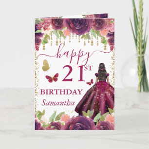 Tarjeta Cumpleaños de la Princesa de Piel Oscura con Vesti