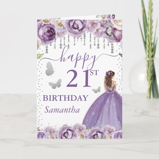 Tarjeta Cumpleaños de la Princesa Pelirroja con Vestido Pú (Anverso)