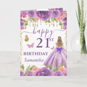 Tarjeta Cumpleaños de la princesa rubia con vestido morado