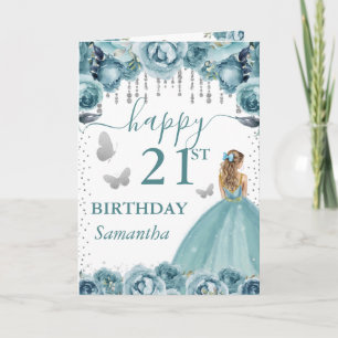 Tarjeta Cumpleaños de la Princesa Rubia con Vestido Turque