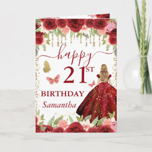 Tarjeta Cumpleaños de la princesa rubia de vestido rojo