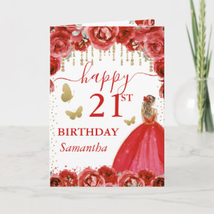 Tarjeta Cumpleaños de la princesa rubia de vestido rojo