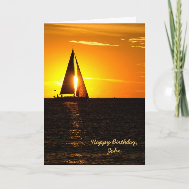Tarjeta Cumpleaños de la puesta del sol del velero (Anverso)