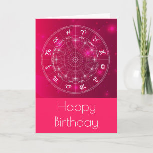 Tarjeta Cumpleaños de la rueda de la astrología rosa