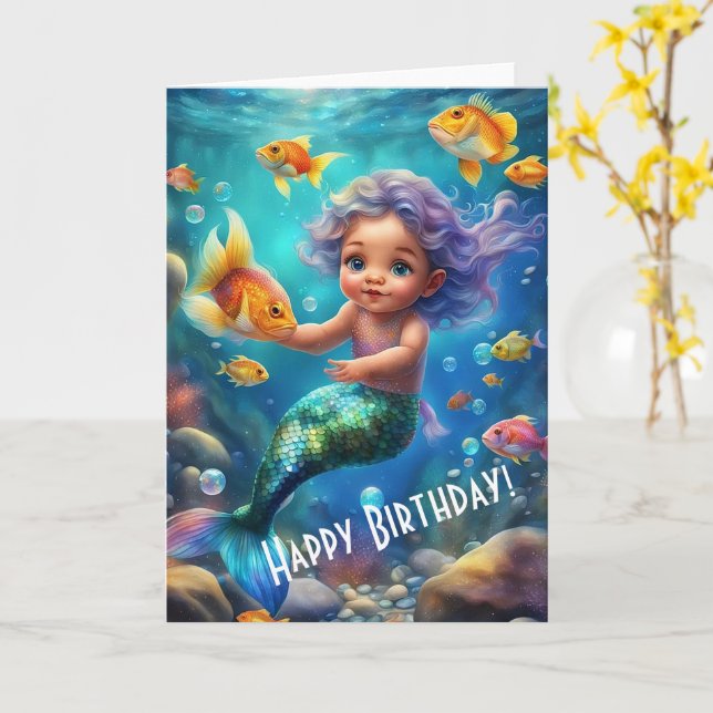 Tarjeta Cumpleaños de la Sirena Cuta (flor amarilla)