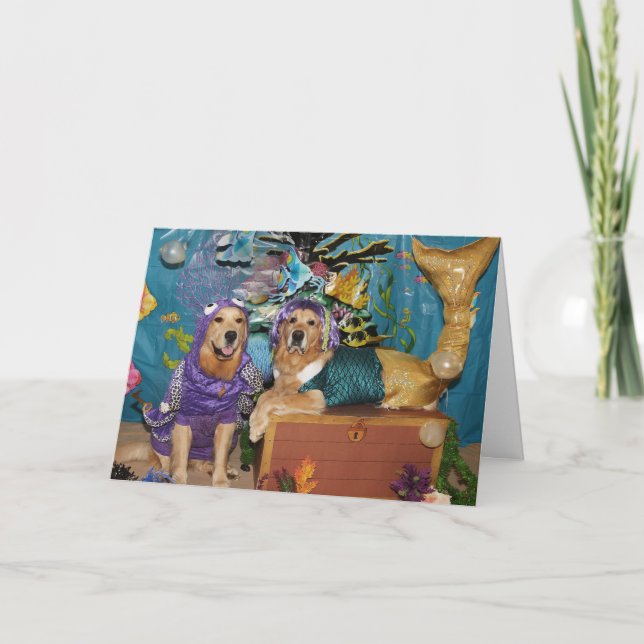 Tarjeta Cumpleaños de la sirena dorada y el pulpo (Anverso)