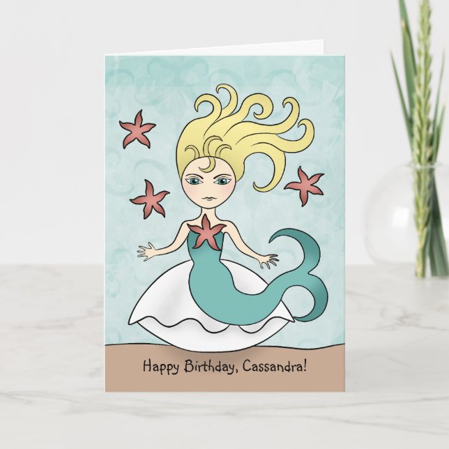 Tarjeta Cumpleaños de la sirena personalizada (Anverso)