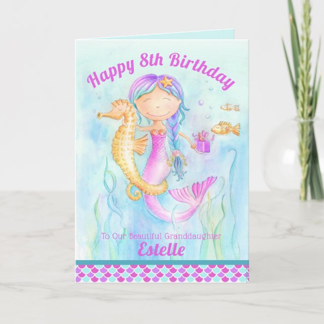 Tarjeta Cumpleaños de la sirena y el caballito de mar (Anverso)