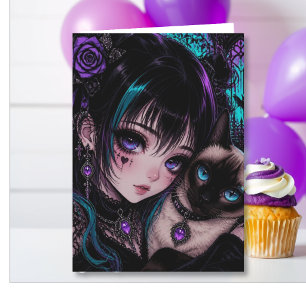 Tarjeta Cumpleaños de la sobrina   Chica de anime y gato