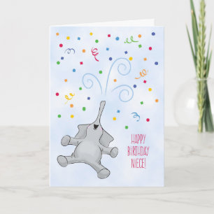 Tarjeta Cumpleaños de la sobrina, Elefante y Confetti