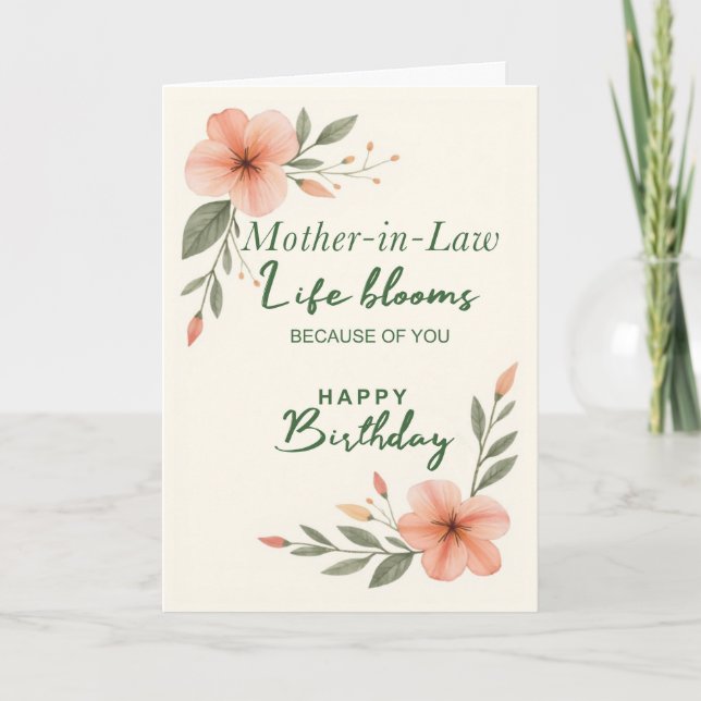 Tarjeta Cumpleaños de la Suegra Flores de Vida en Flor (Anverso)