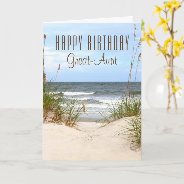 Tarjeta Cumpleaños de la tía abuela en la playa (flor amarilla)