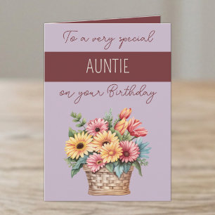 Tarjeta Cumpleaños de la tía gerbera púrpura burgundy