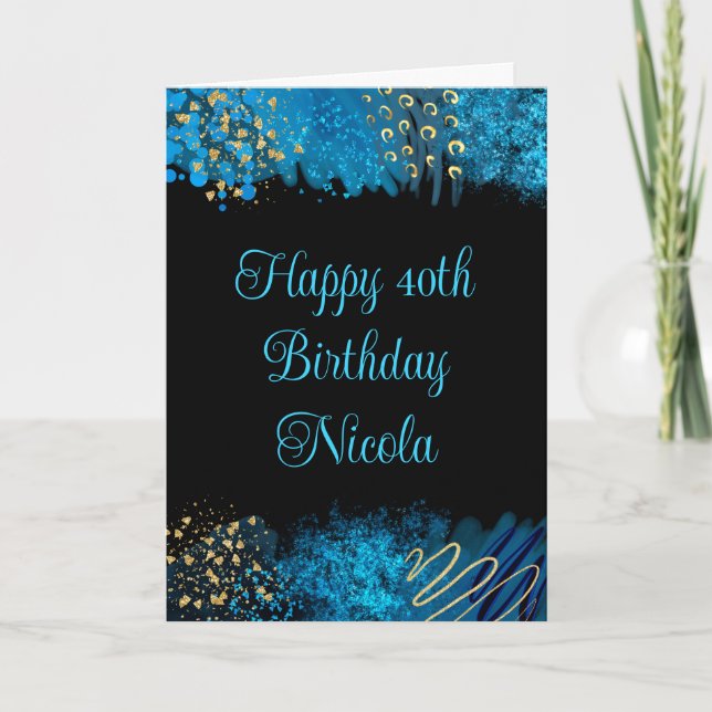Tarjeta Cumpleaños de la tinta azul del alcohol (Anverso)
