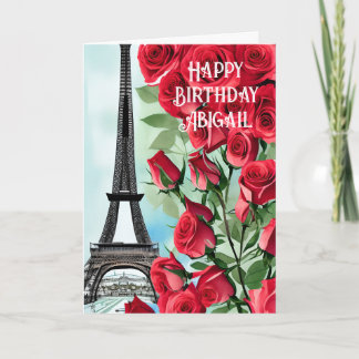 Tarjeta Cumpleaños de la Torre Eiffel Roses Rojas