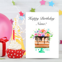 Tarjeta Cumpleaños de la torta de la acuarela de Nana del