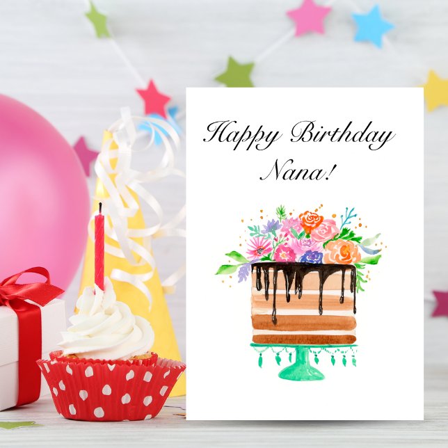 Tarjeta Cumpleaños de la torta de la acuarela de Nana del (Sweet Delights: Personalize the Perfect Birthday Card for Your Nana!)