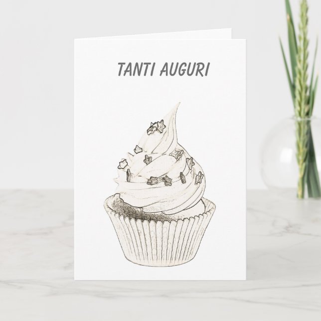 Tarjeta Cumpleaños de la torta italiana / Tanti Auguri (Anverso)