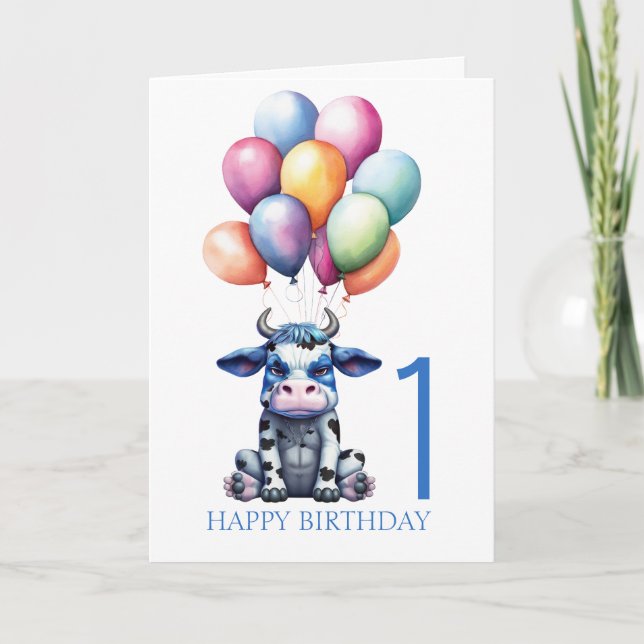 Tarjeta Cumpleaños de la vaca azul (Anverso)