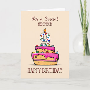 Tarjeta Cumpleaños de la vecina 9, 9 en pastel rosa dulce