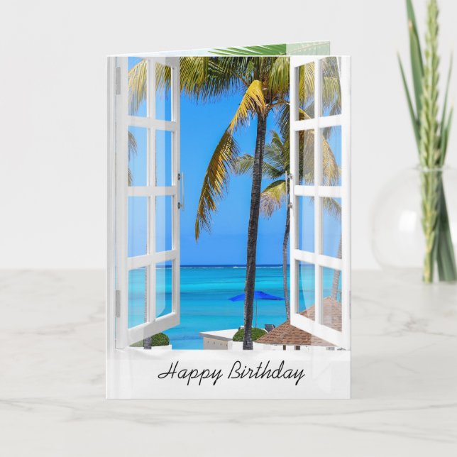 Tarjeta Cumpleaños de la ventana tropical (Anverso)