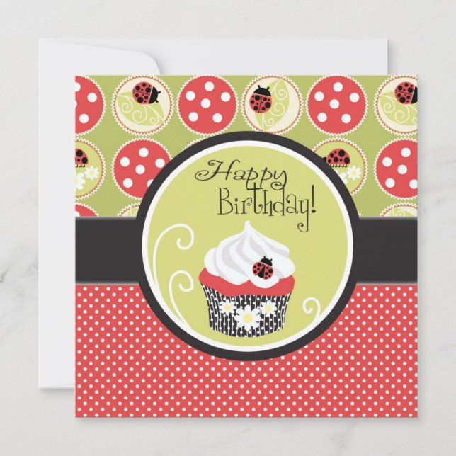 Tarjeta cumpleaños de Lady Bug y Cupakes (Anverso)