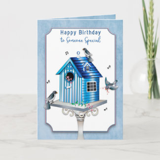 Tarjeta Cumpleaños de Lady Victorian Birdhouse Songbirds