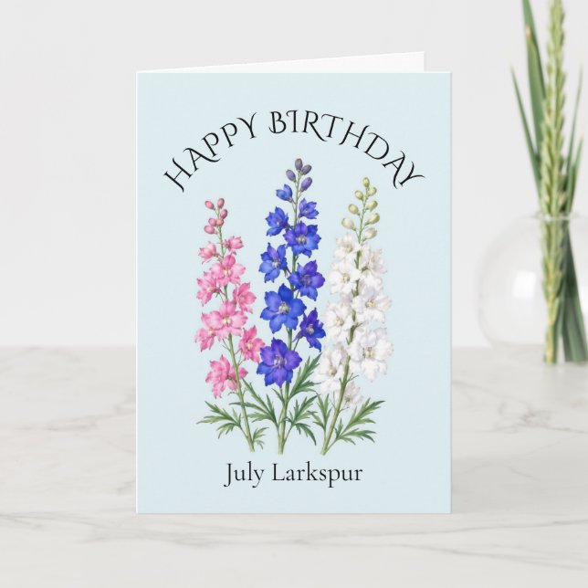 Tarjeta Cumpleaños de Larkspur de Julio (Anverso)