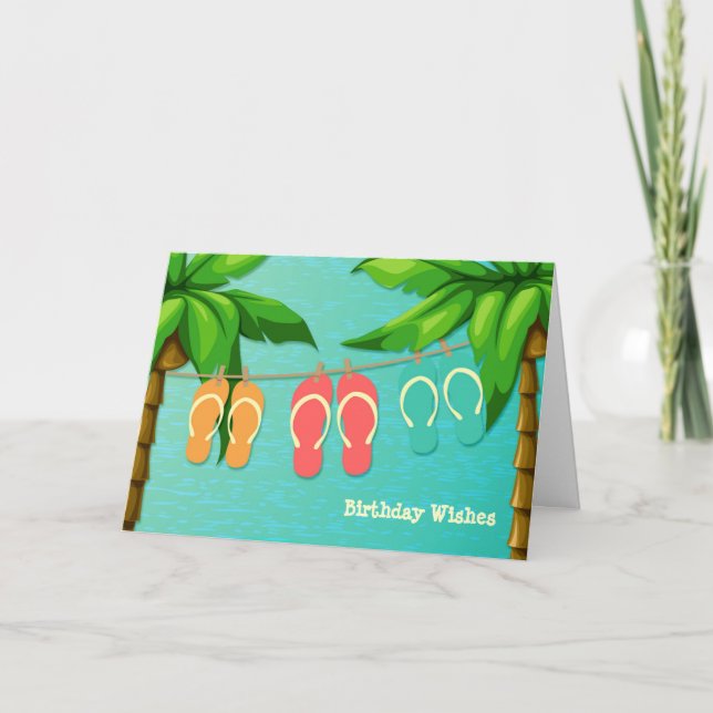 Tarjeta Cumpleaños de las Flip Flops Tropical (Anverso)