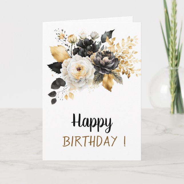 Tarjeta Cumpleaños de las Flores Blancas Oro (Anverso)