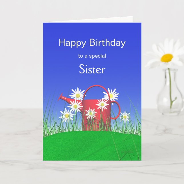 Tarjeta Cumpleaños de las hermanas Daisies y lata de agua (Planta pequeña)