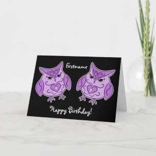 Tarjeta Cumpleaños de las lechuzas moradas