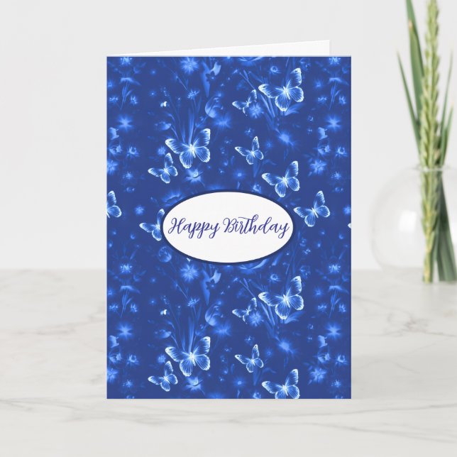 Tarjeta Cumpleaños de las mariposas azules de medianoche (Anverso)