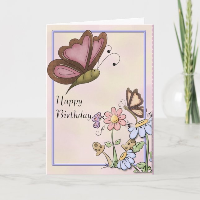 Tarjeta Cumpleaños de las mariposas y flores (Anverso)