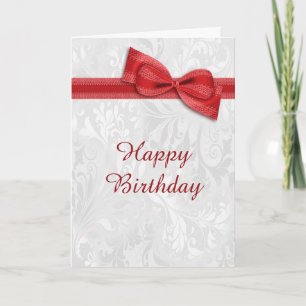 Tarjeta Cumpleaños de las mujeres de White Damask y Red Fa