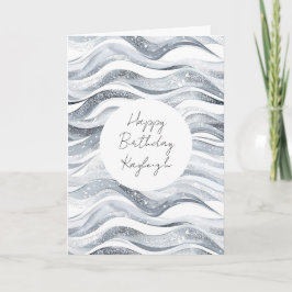 Tarjeta Cumpleaños de las Olas Blancas Plateadas