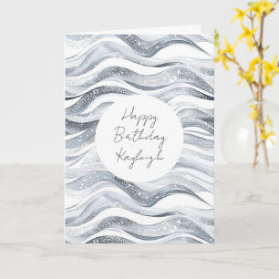 Tarjeta Cumpleaños de las Olas Blancas Plateadas