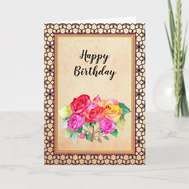 Tarjeta Cumpleaños de las rosas rojas rosadas (Anverso)